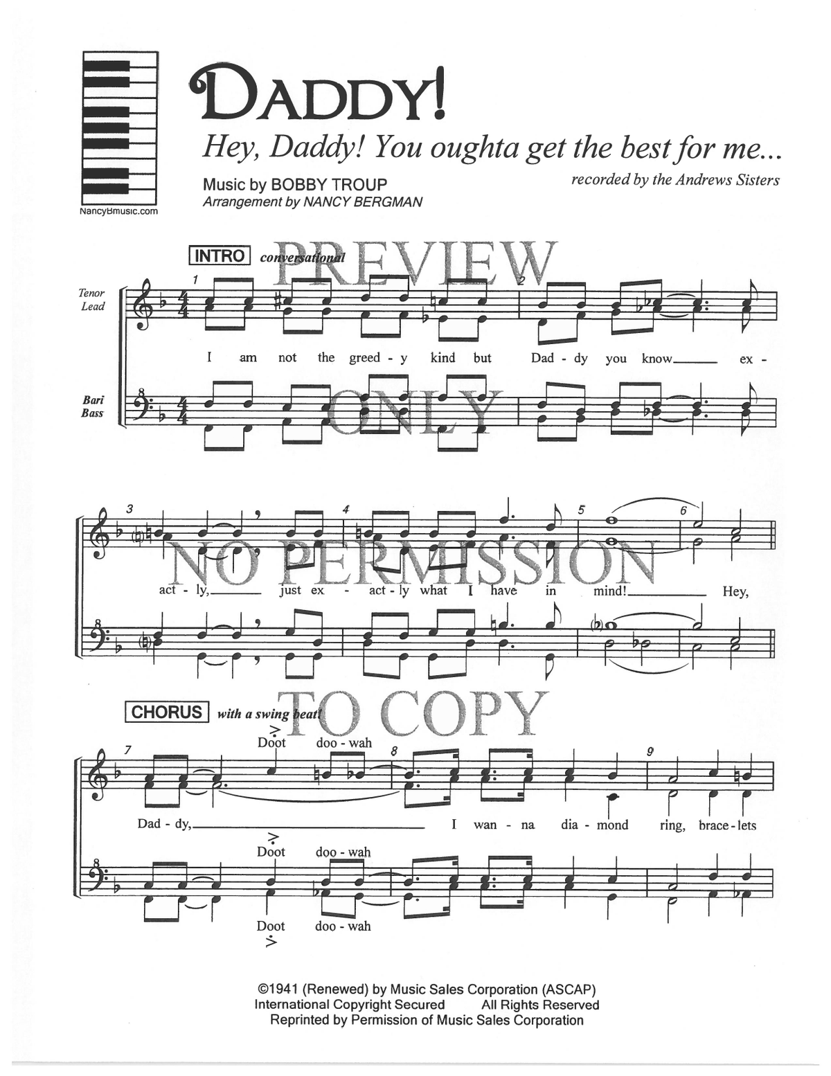 Daddy (Hey Daddy, You Wanta Get The Best For Me) — sheet music preview, arranged by Nancy Bergman