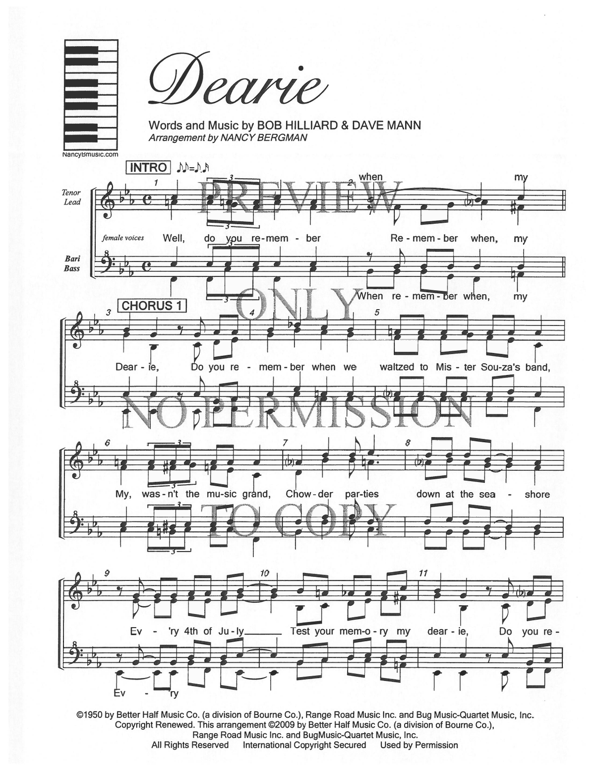Dearie — sheet music preview, arranged by Nancy Bergman