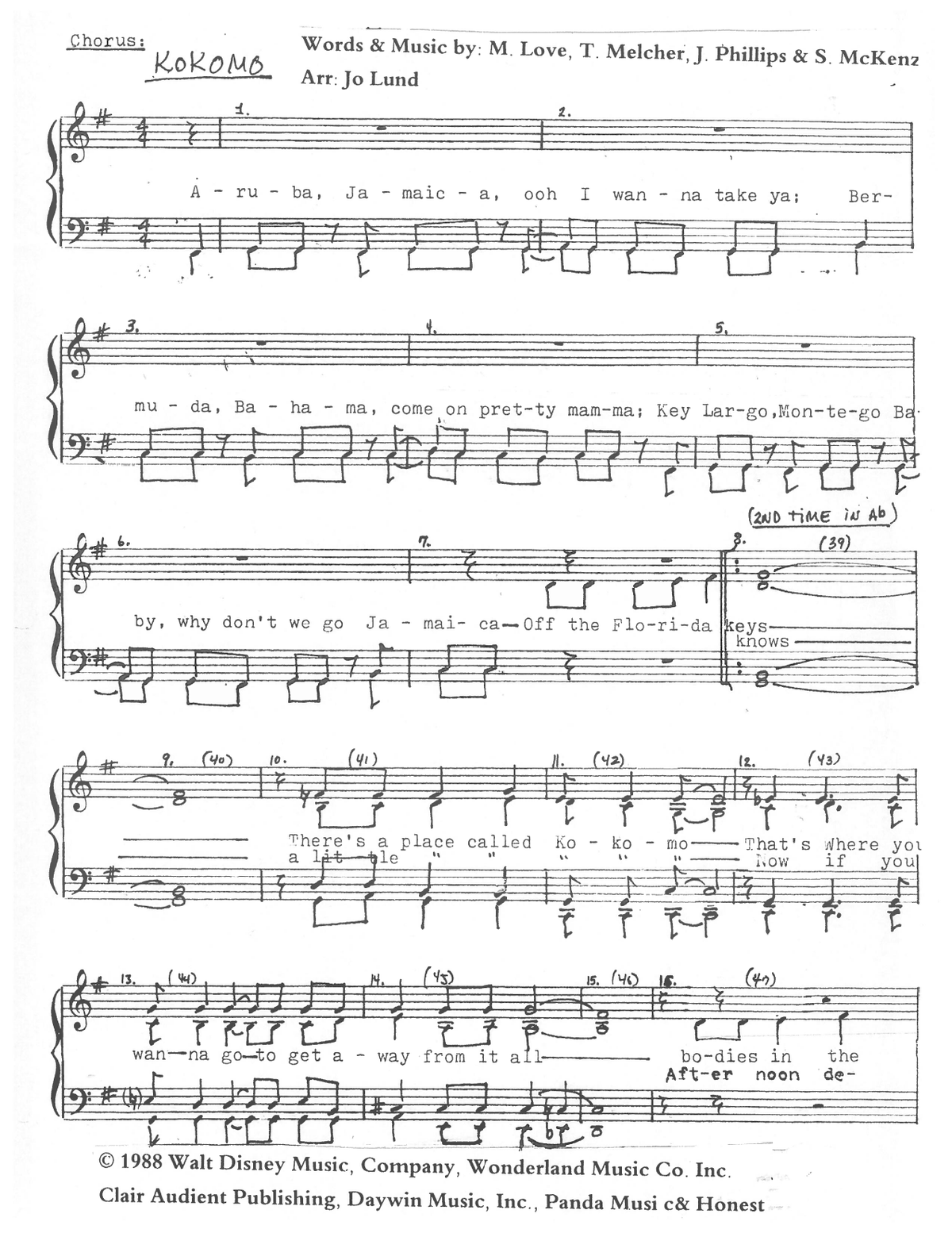 Kokomo — sheet music preview, arranged by Jo Lund