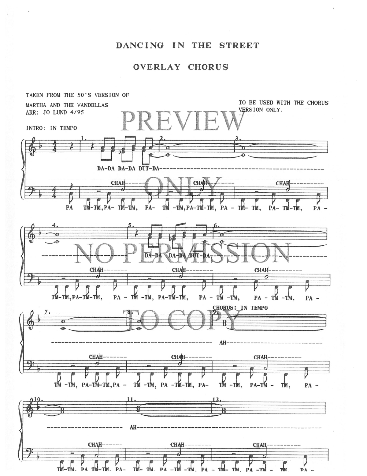 Dancing In The Street - Overlay Chorus — sheet music preview, arranged by Jo Lund