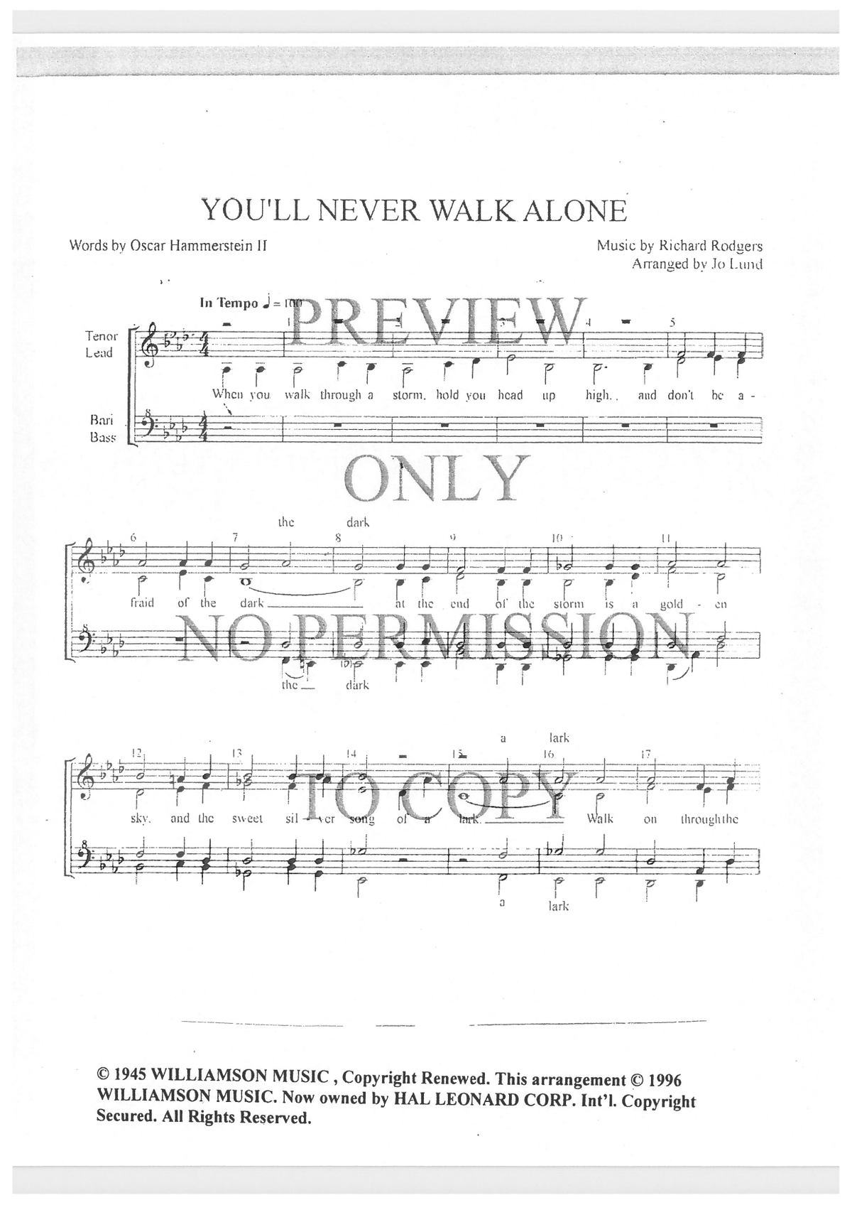 You'll Never Walk Alone — sheet music preview, arranged by Jo Lund