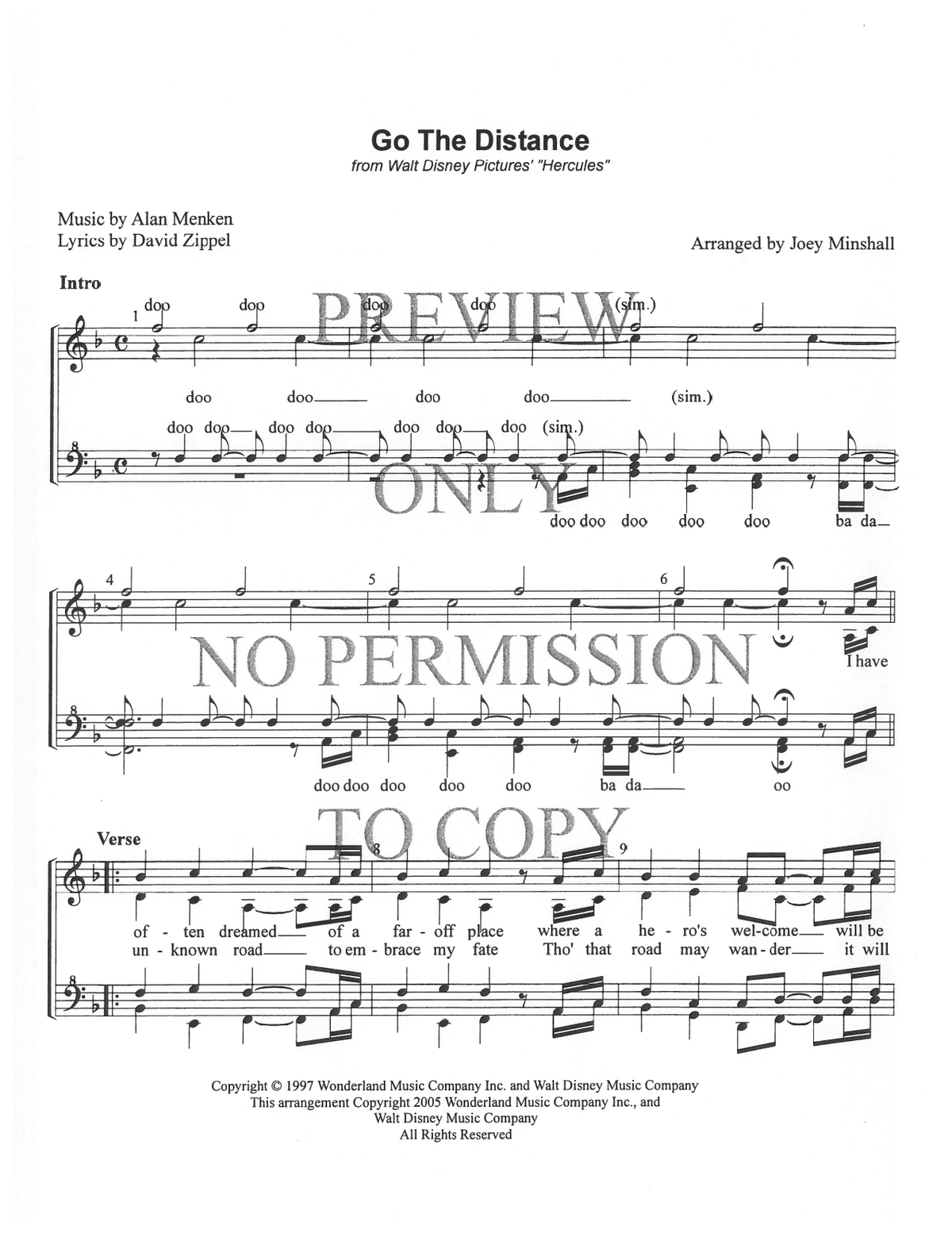 Go The Distance — sheet music preview, arranged by Joey Minshall