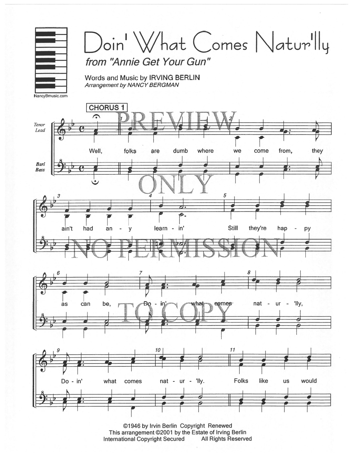 Doin' What Comes Natur'Lly — sheet music preview, arranged by Nancy Bergman