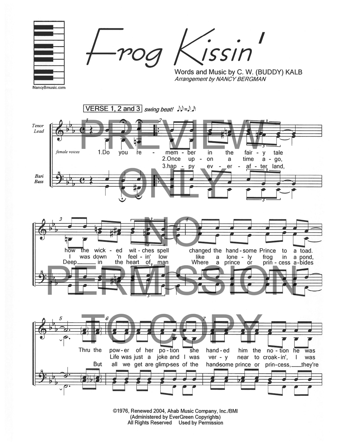 Frog Kissin' — sheet music preview, arranged by Nancy Bergman