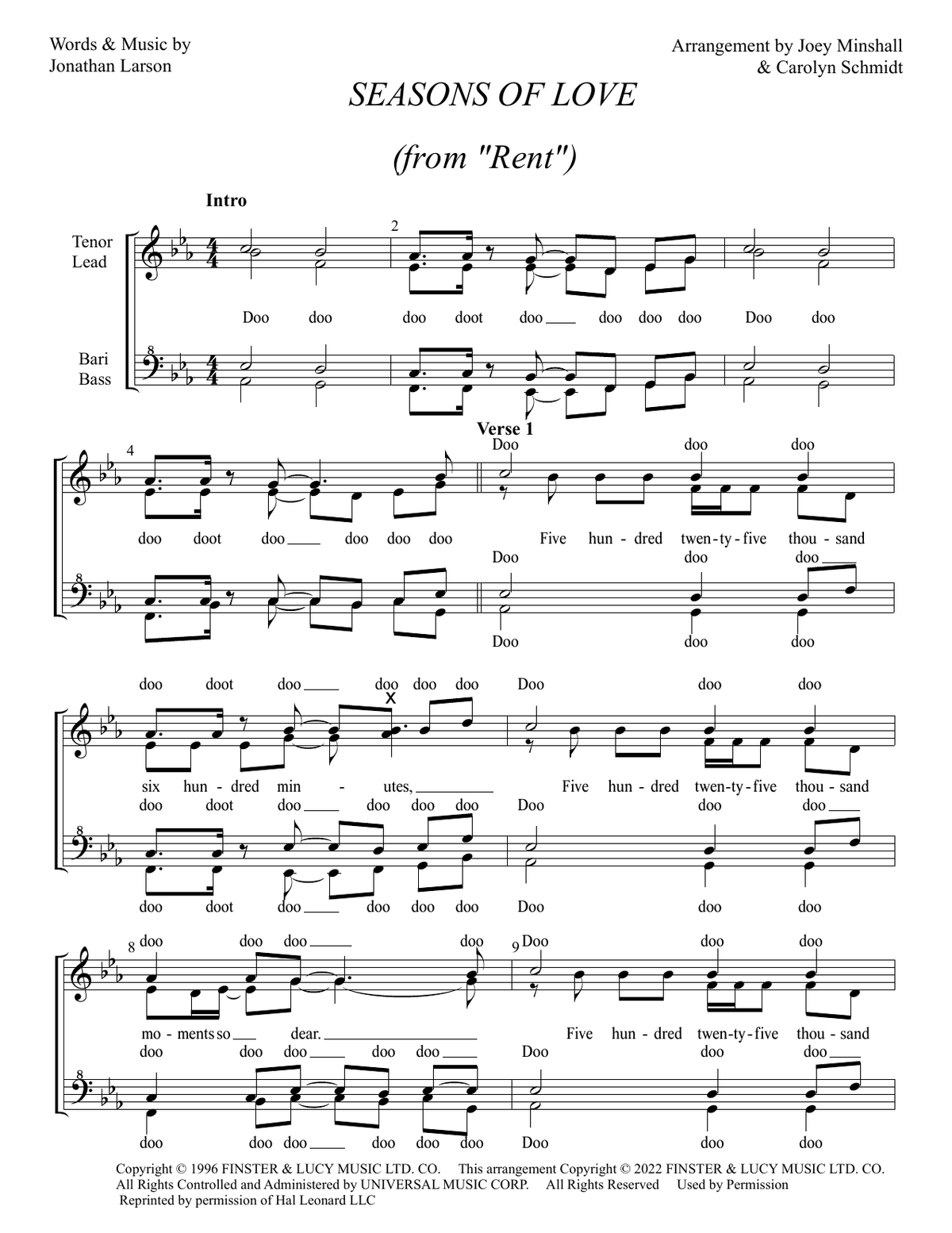 Seasons Of Love — sheet music preview, arranged by Joey Minshall