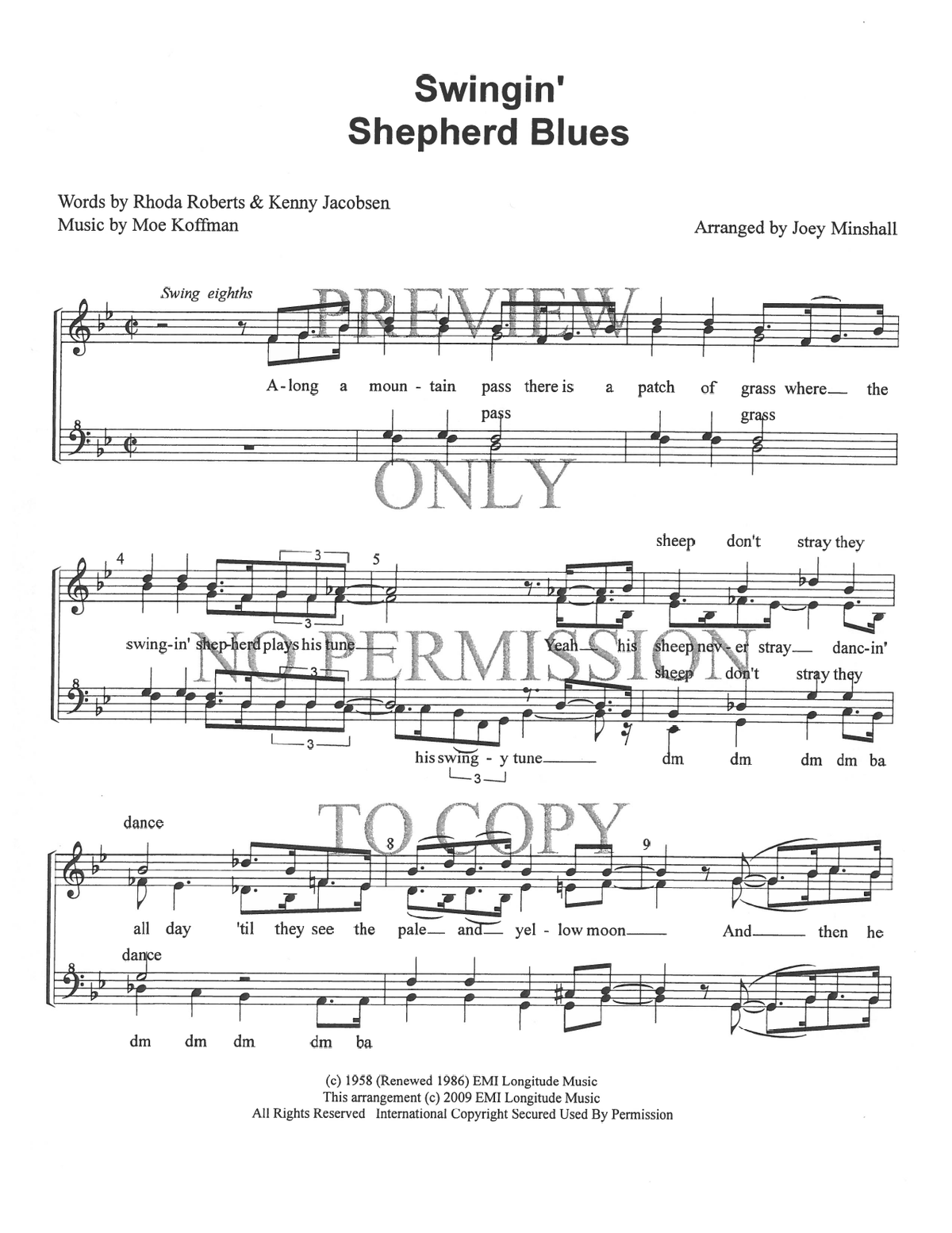The Swingin' Shepherd Blues — sheet music preview, arranged by Joey Minshall