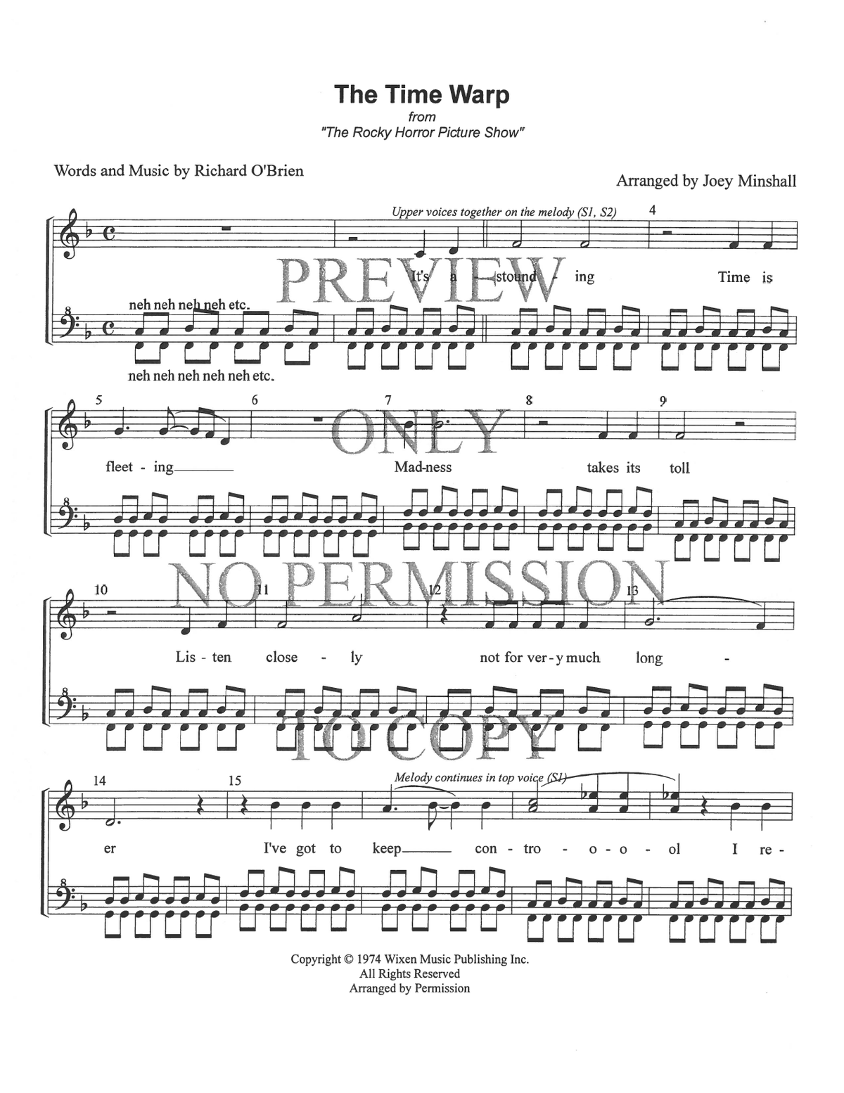 The Time Warp — sheet music preview, arranged by Joey Minshall