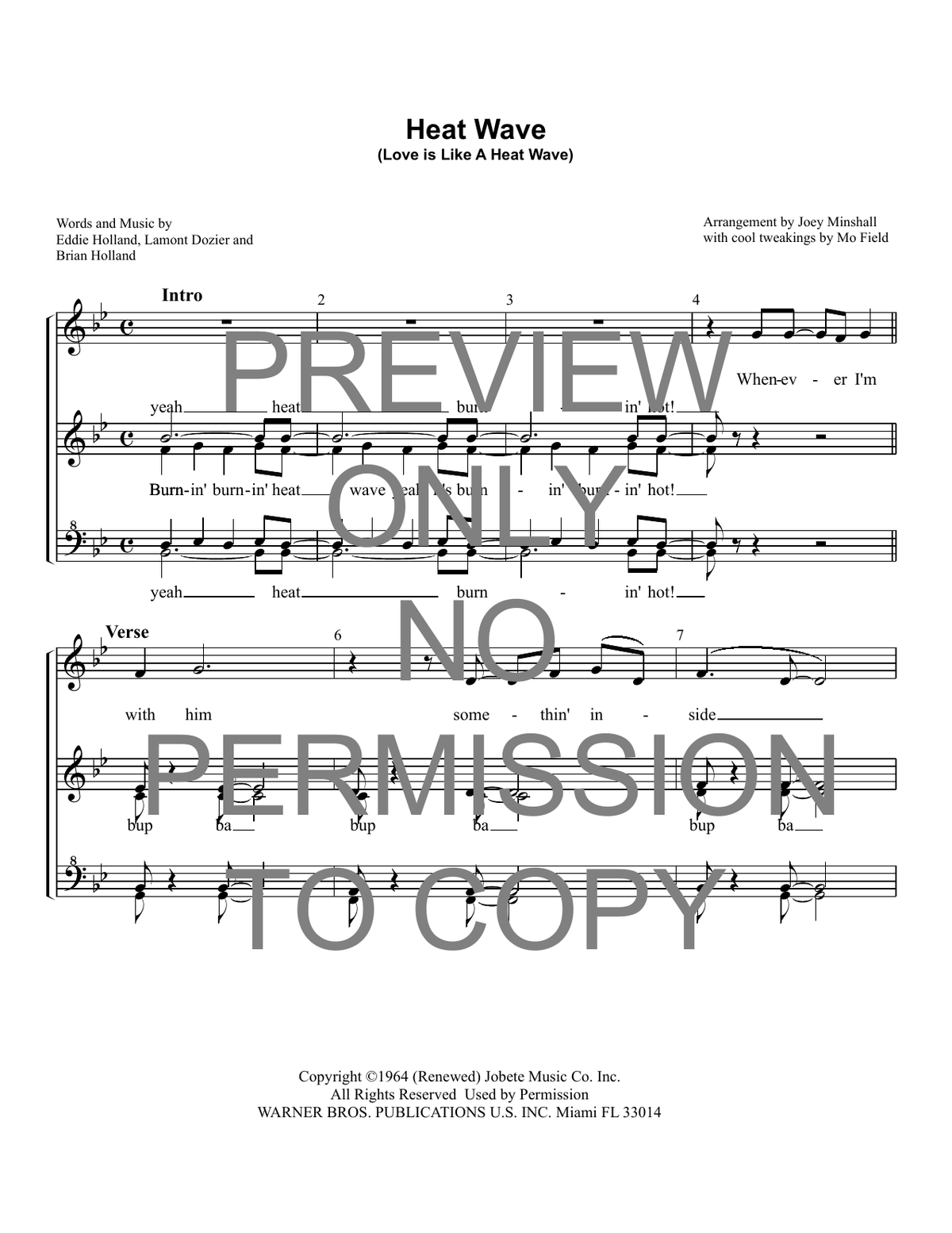 Heat Wave — sheet music preview, arranged by Joey Minshall
