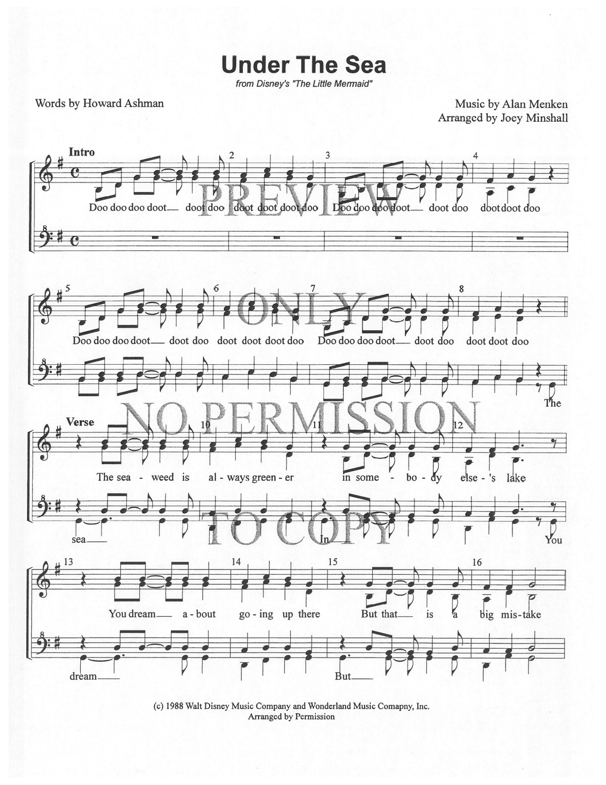 Under The Sea — sheet music preview, arranged by Joey Minshall
