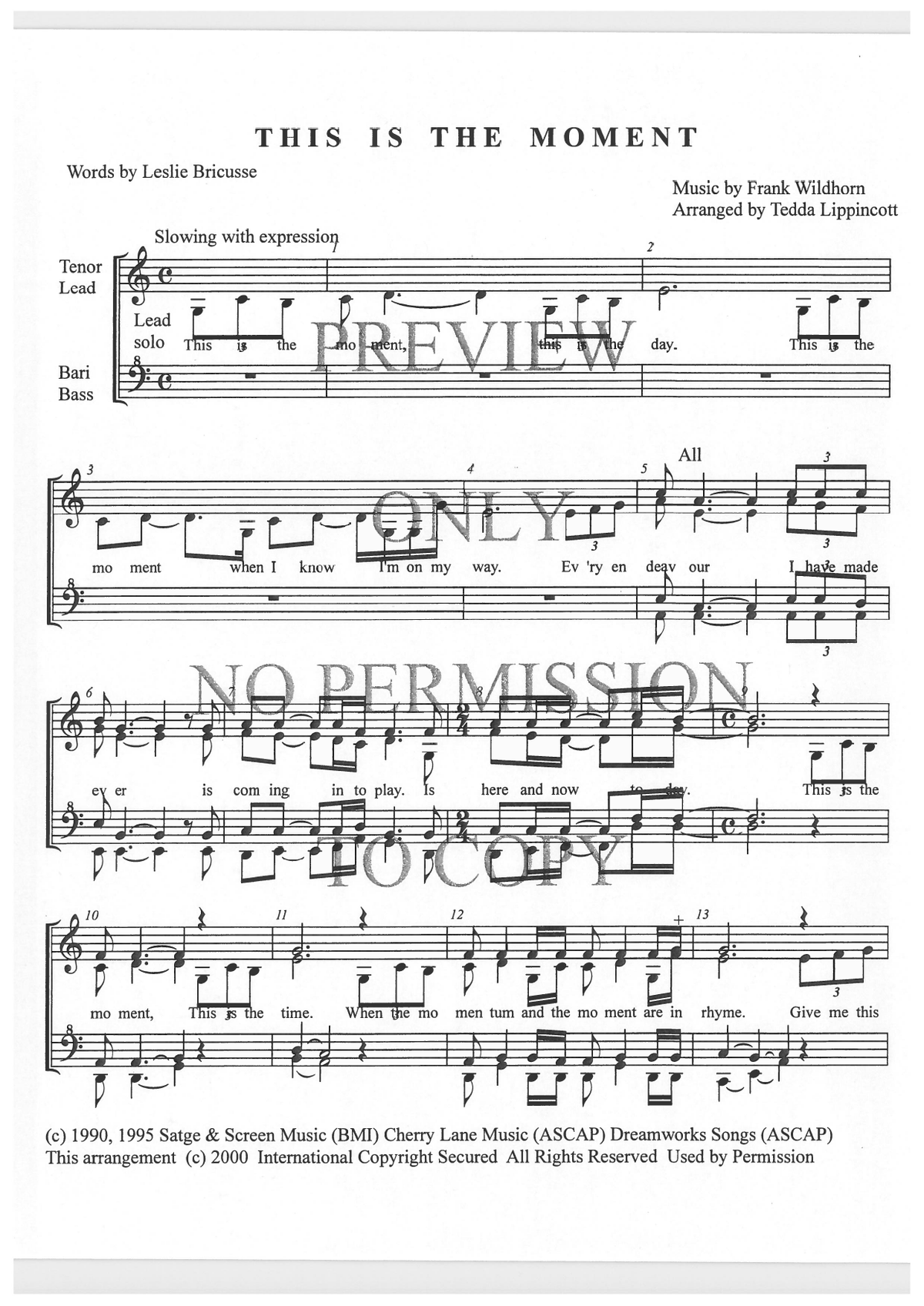 This Is The Moment — sheet music preview, arranged by Tedda Lippincott