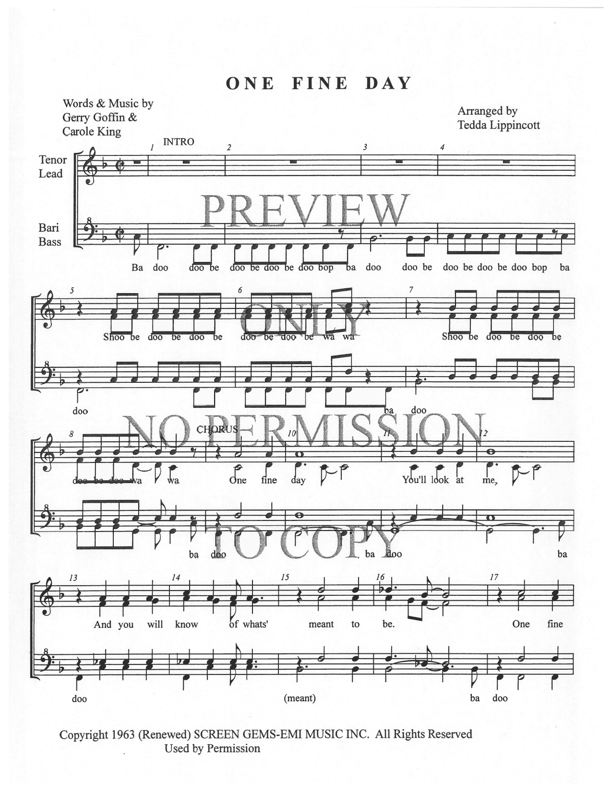 One Fine Day — sheet music preview, arranged by Tedda Lippincott