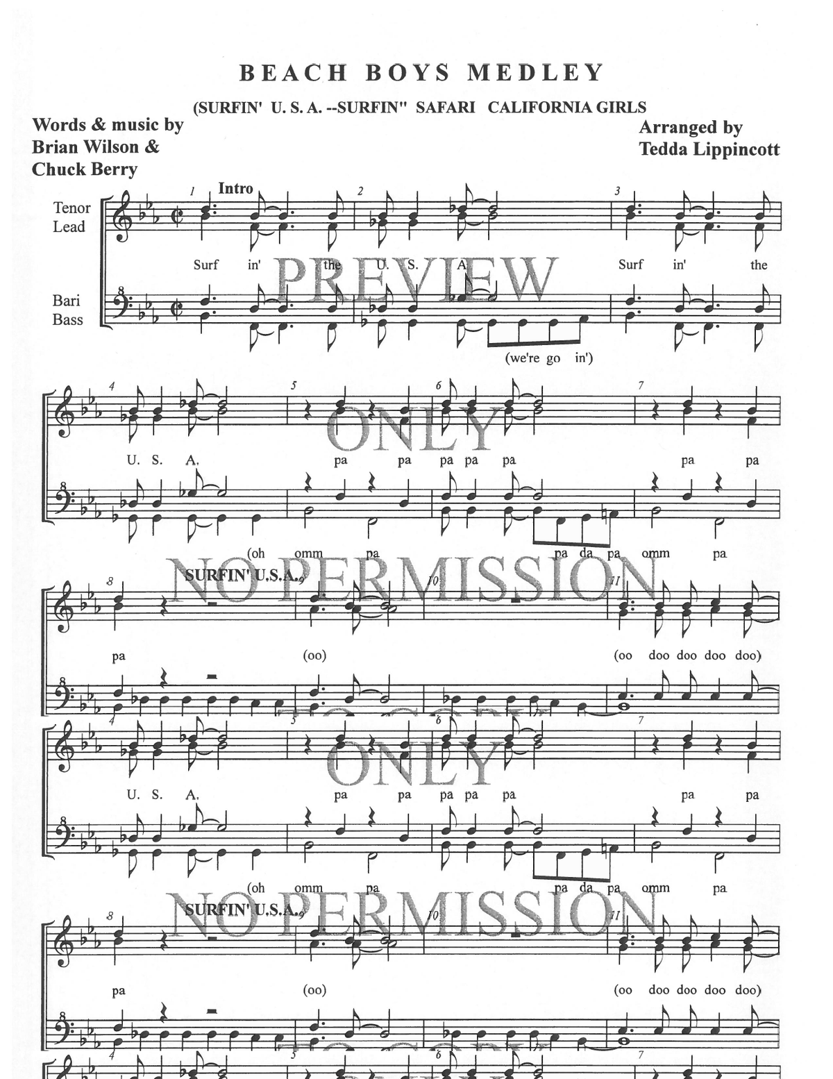 244 Medley - Beach Boys Medle — sheet music preview, arranged by Tedda Lippincott