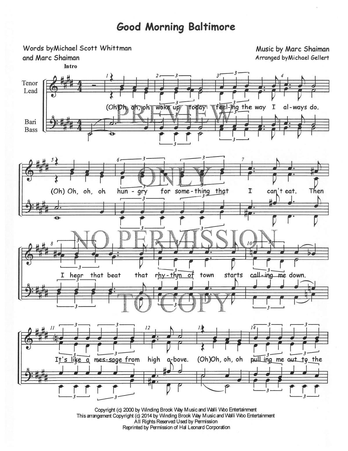 Good Morning Baltimore — sheet music preview, arranged by Michael Gellert