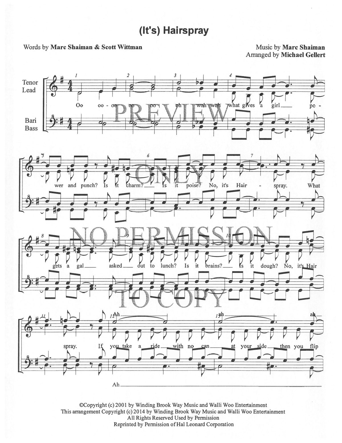 Hairspray — sheet music preview, arranged by Michael Gellert