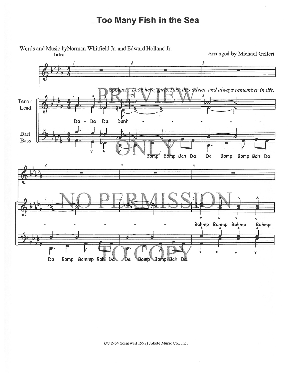 Too Many Fish In The Sea — sheet music preview, arranged by Michael Gellert