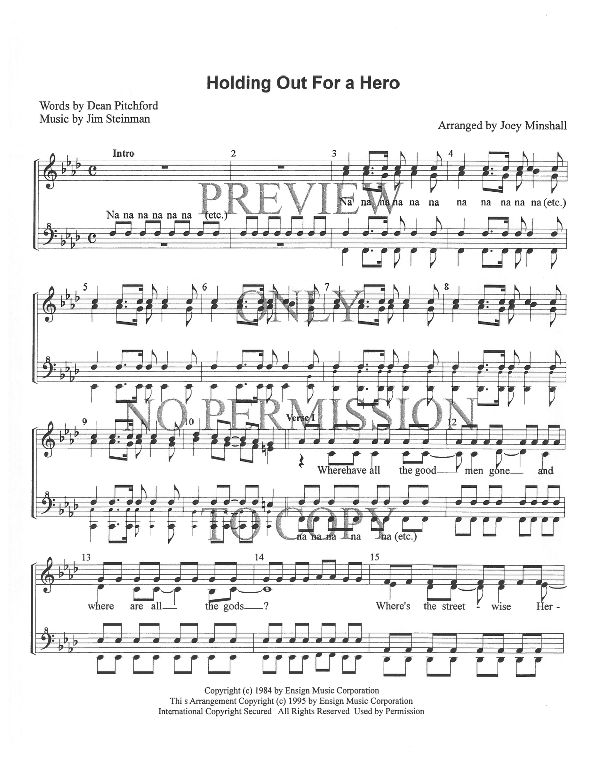 Holding Out For A Hero — sheet music preview, arranged by Joey Minshall