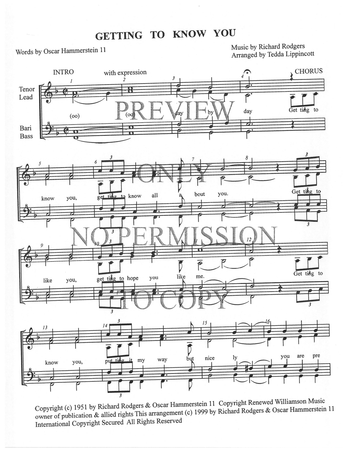 Getting To Know You — sheet music preview, arranged by Tedda Lippincott
