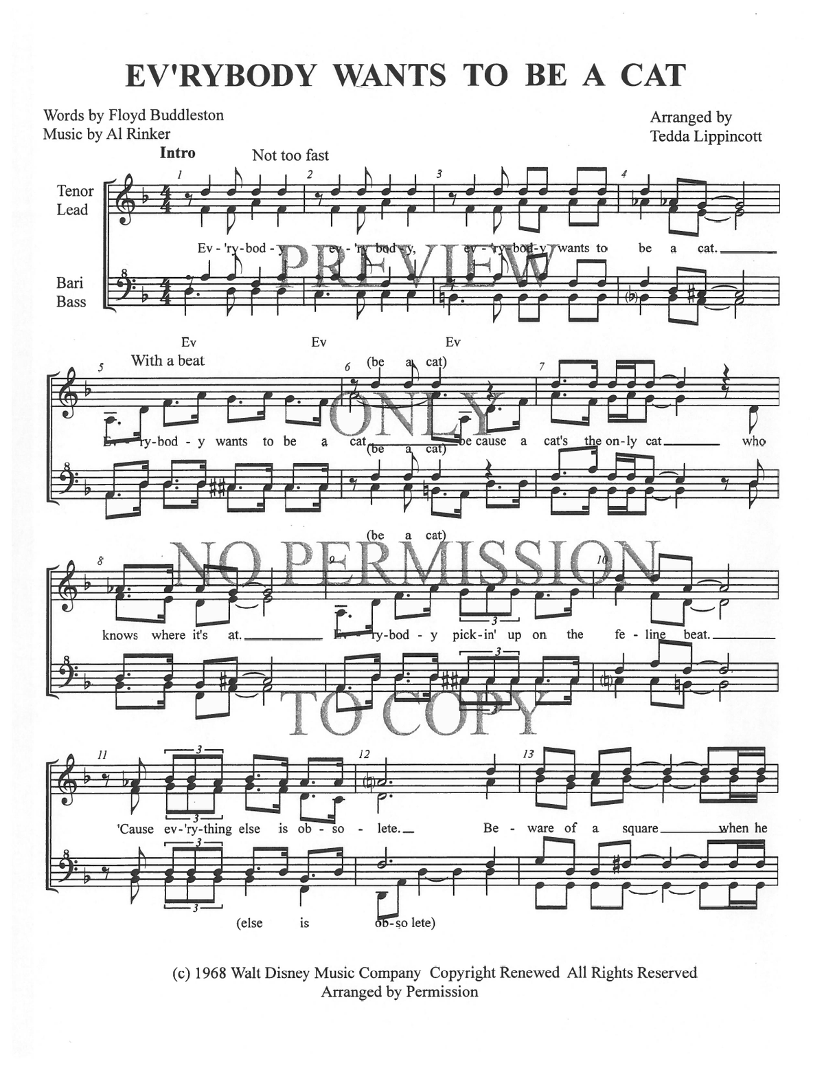Ev'Rybody Wants To Be A Cat — sheet music preview, arranged by Tedda Lippincott