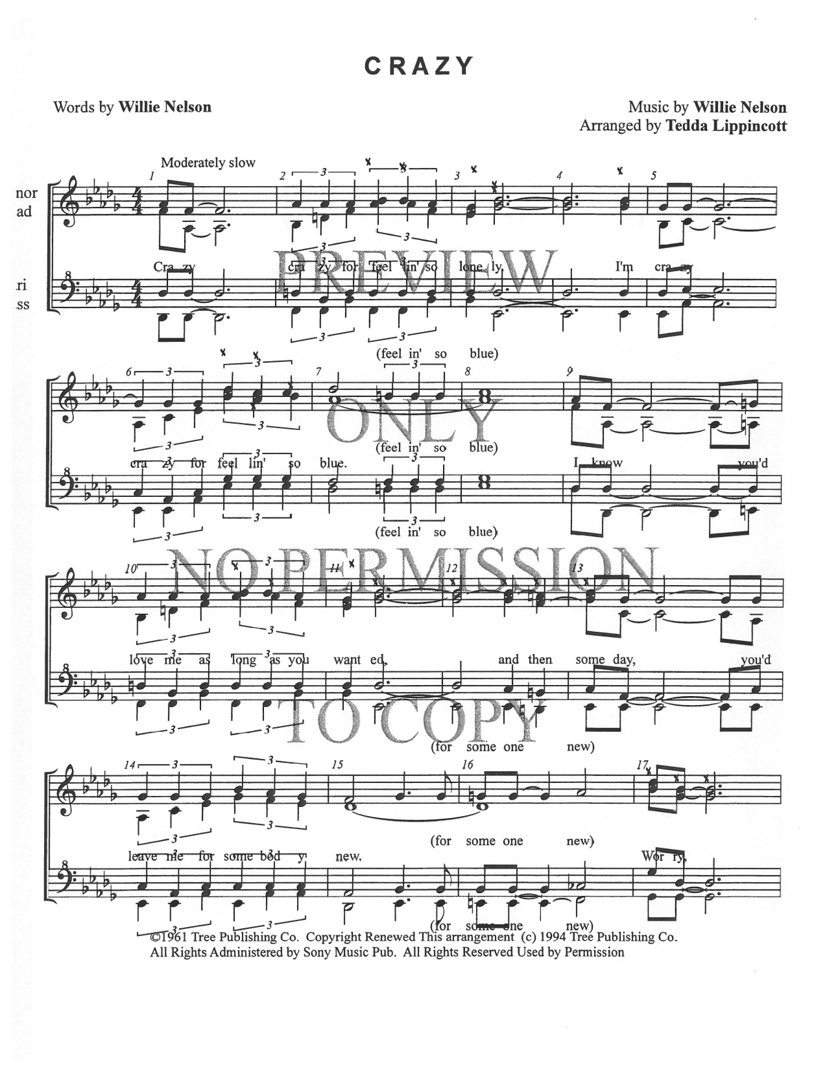 Crazy — sheet music preview, arranged by Tedda Lippincott