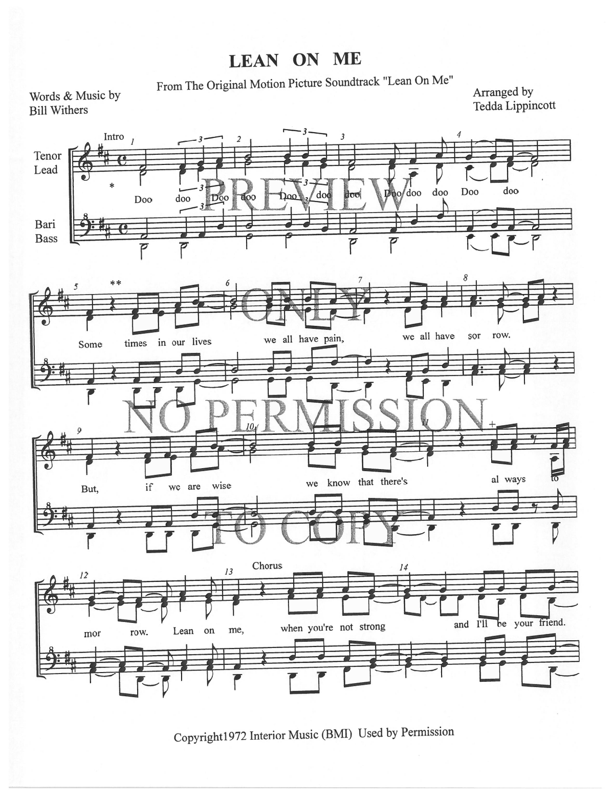Lean On Me — sheet music preview, arranged by Tedda Lippincott