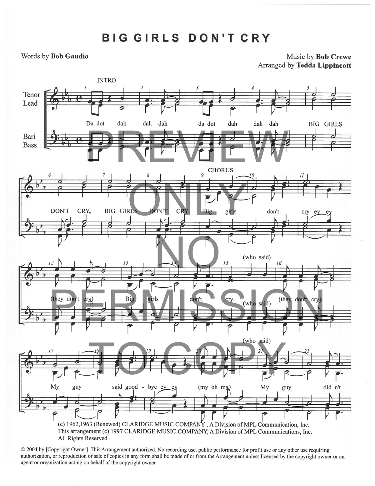 Big Girls Don't Cry — sheet music preview, arranged by Tedda Lippincott