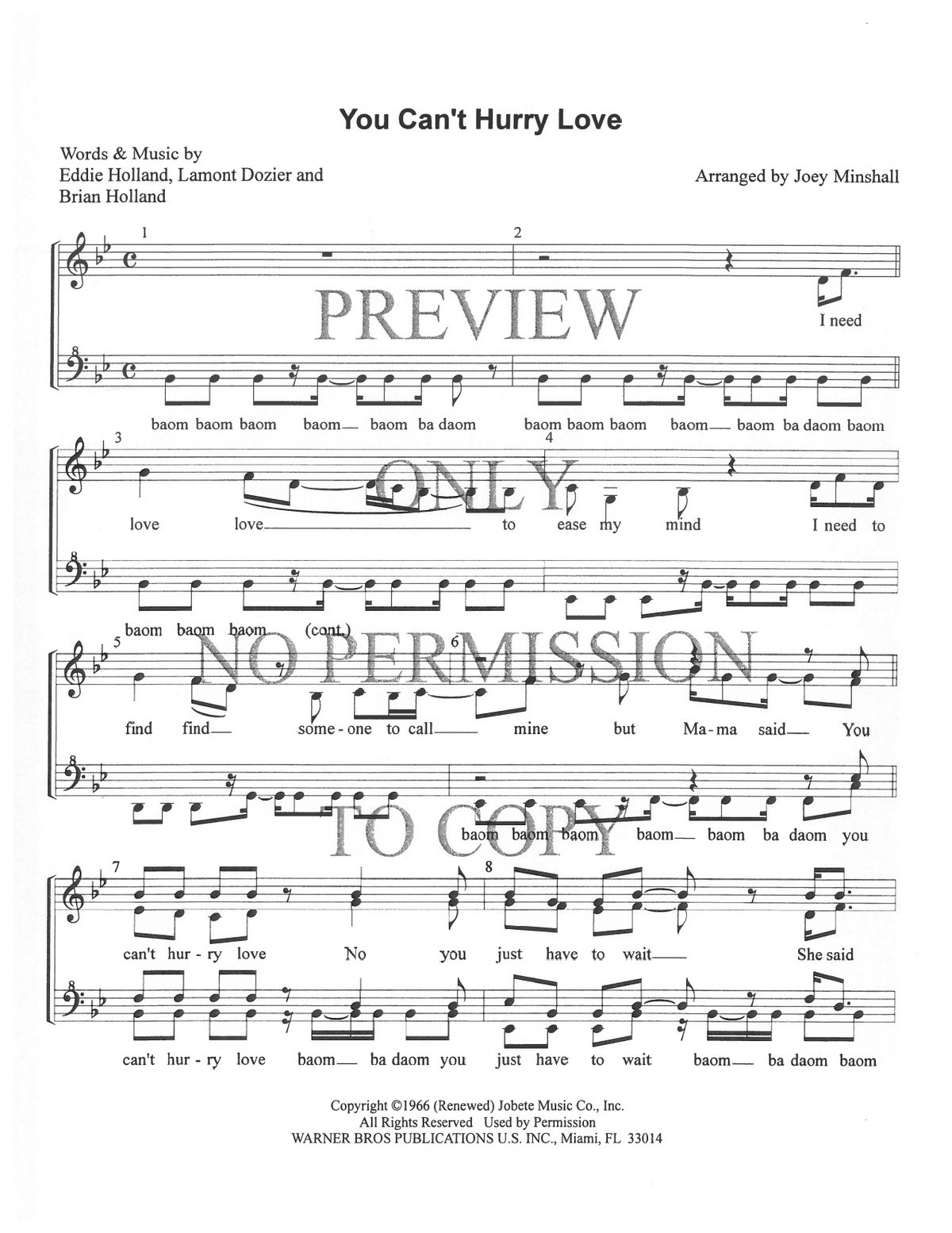 You Can't Hurry Love — sheet music preview, arranged by Joey Minshall