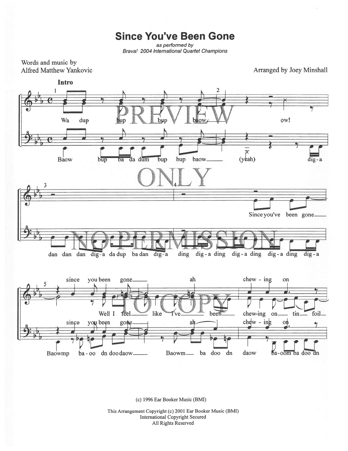 Since You've Been Gone — sheet music preview, arranged by Joey Minshall
