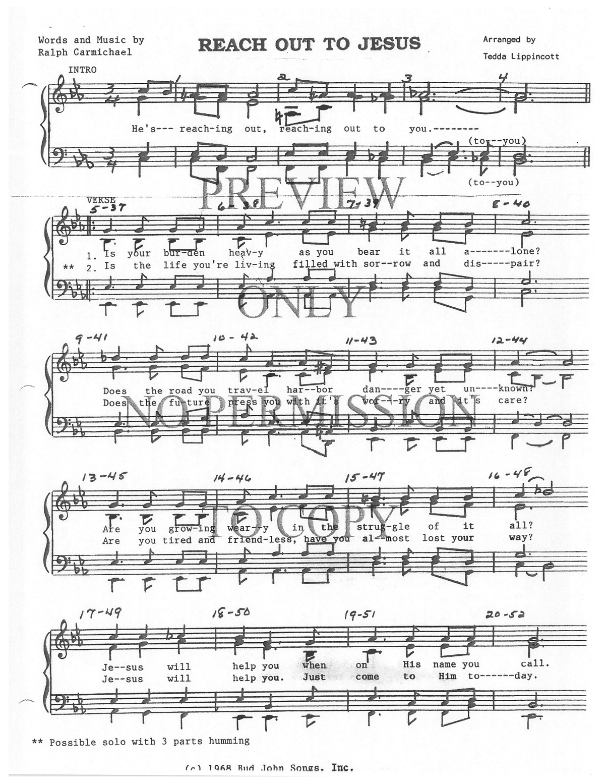 Reach Out To Jesus — sheet music preview, arranged by Tedda Lippincott