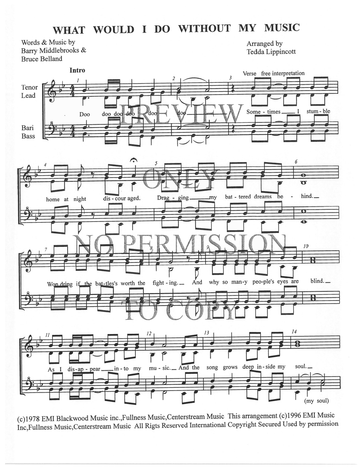 What Would I Do Without My Music — sheet music preview, arranged by Tedda Lippincott