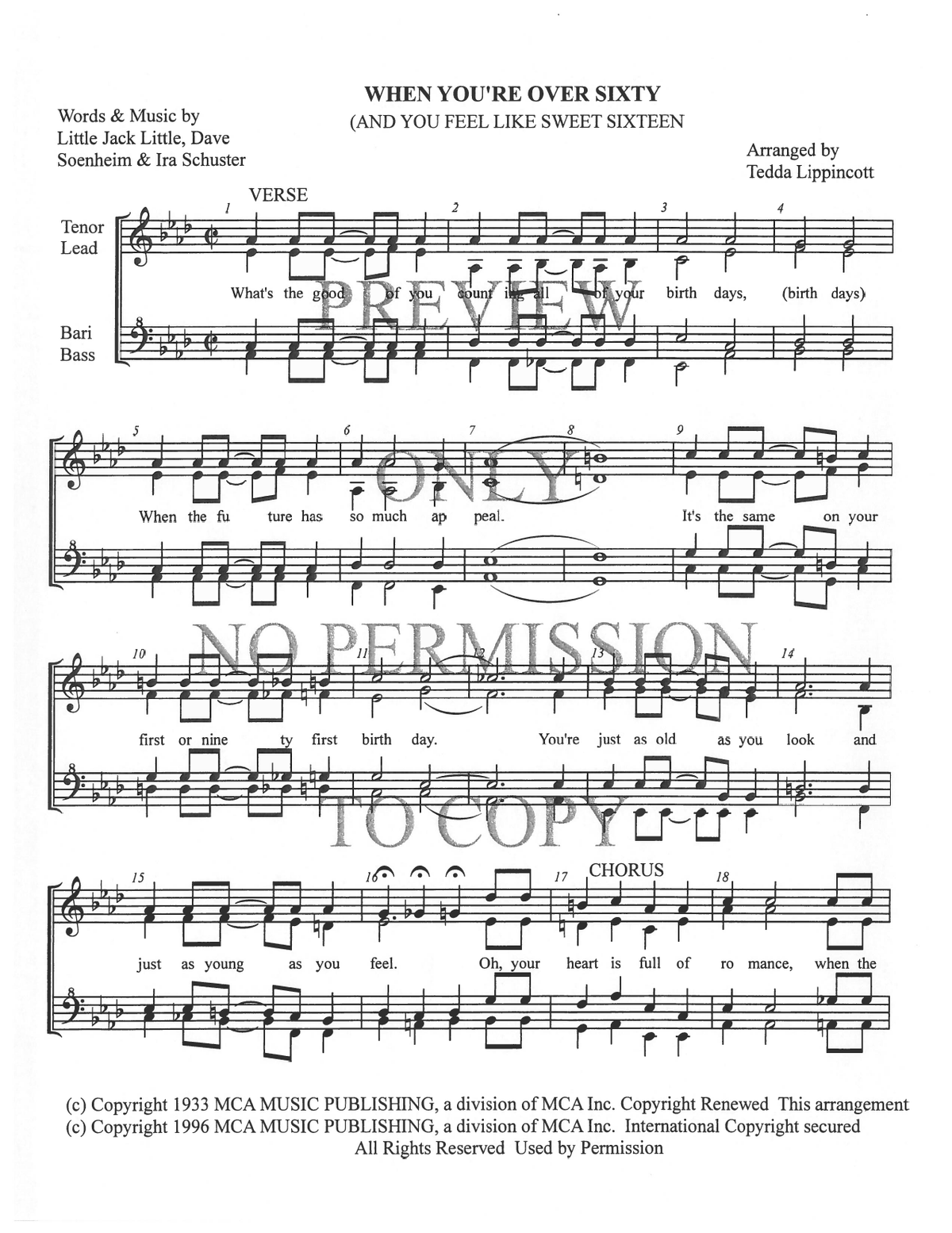 When You're Over Sixty And You Feel Like Sweet Sixteen — sheet music preview, arranged by Tedda Lippincott