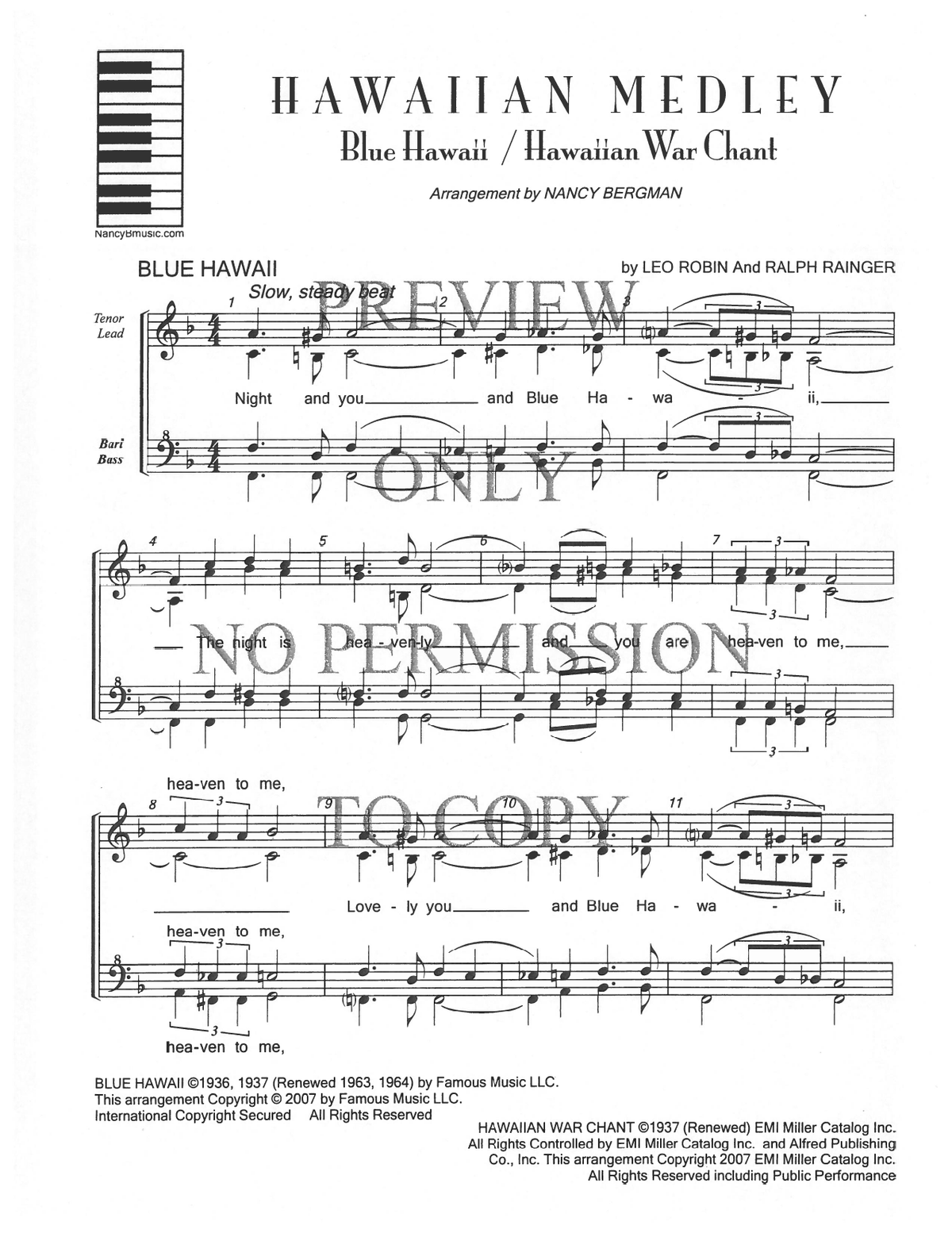 317 Medley - Blue Hawaii — sheet music preview, arranged by Nancy Bergman