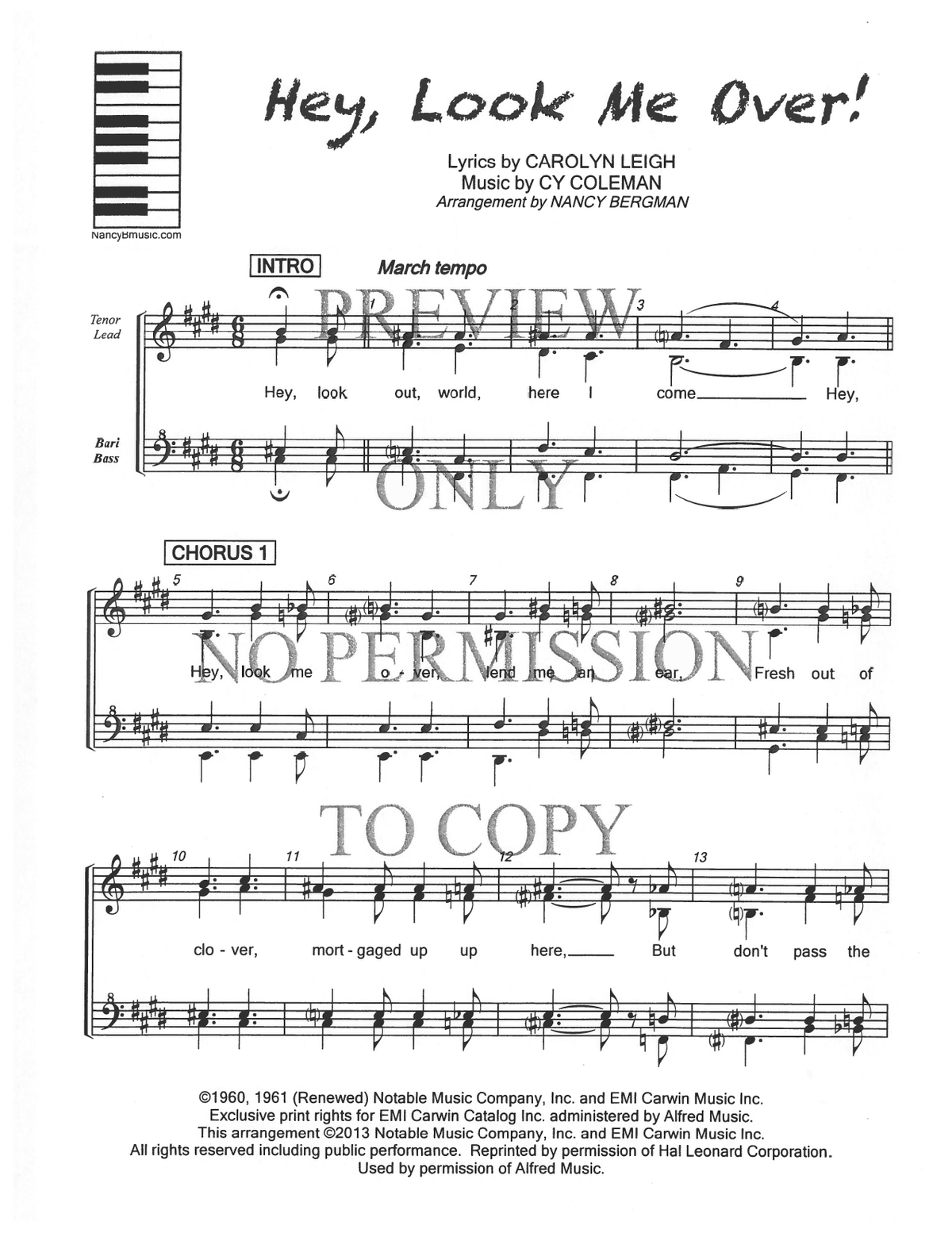 Hey, Look Me Over — sheet music preview, arranged by Nancy Bergman
