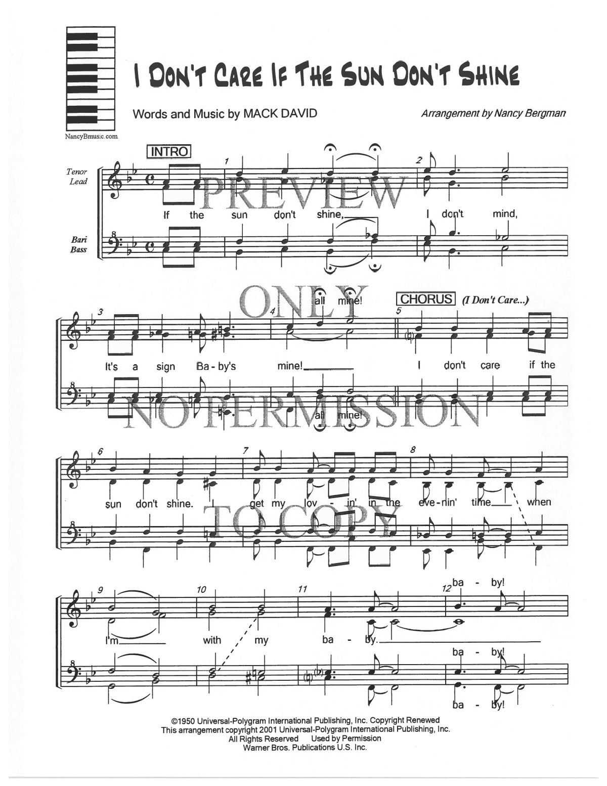 I Don't Care If The Sun Don't Shine — sheet music preview, arranged by Nancy Bergman