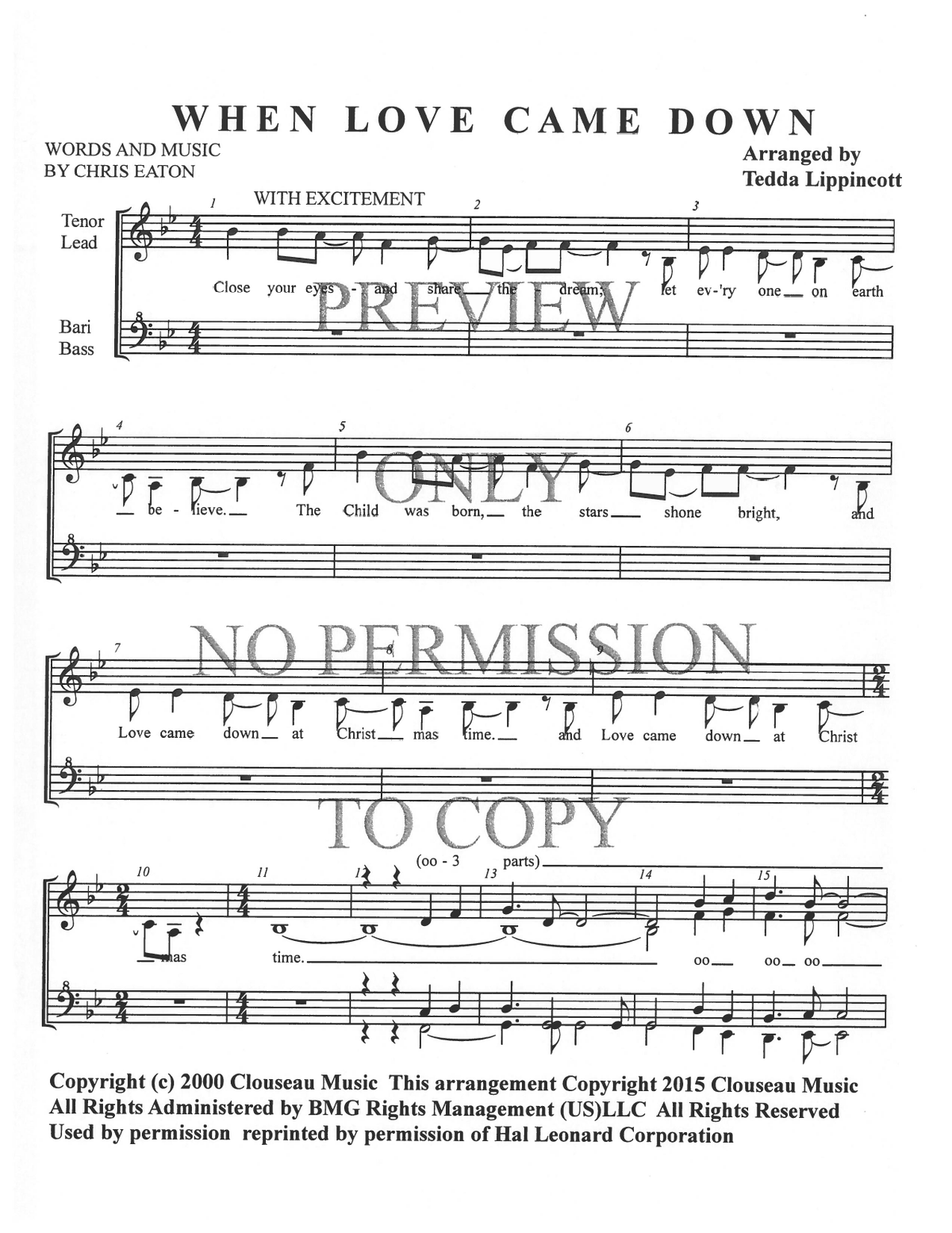 When Love Came Down — sheet music preview, arranged by Tedda Lippincott