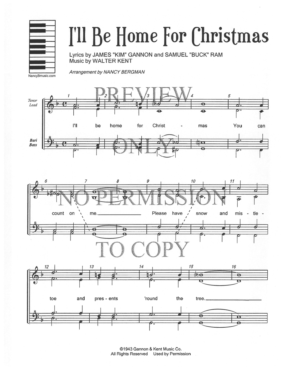 I'll Be Home For Christmas — sheet music preview, arranged by Nancy Bergman