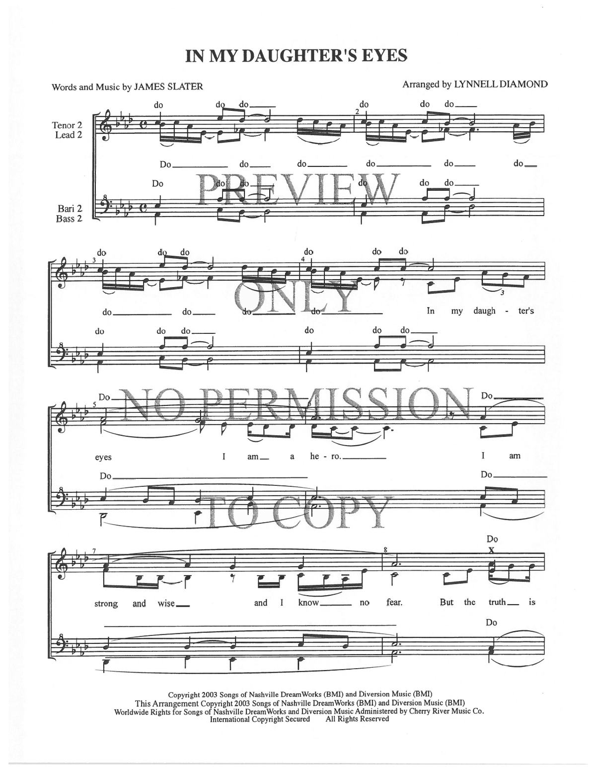 In My Daughter's Eyes — sheet music preview, arranged by Lynnell Diamond