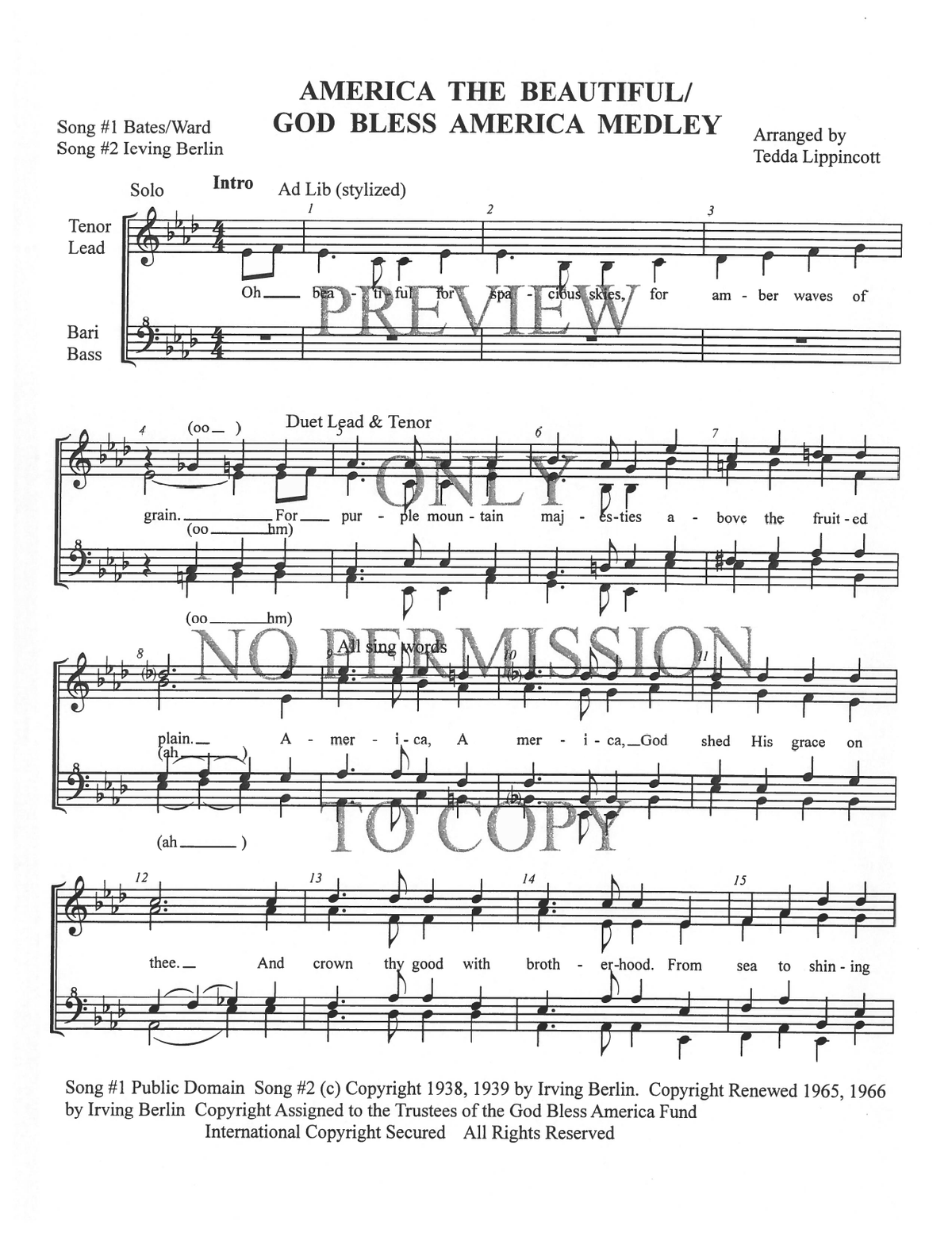 261 Medley - America, The Beautiful — sheet music preview, arranged by Tedda Lippincott