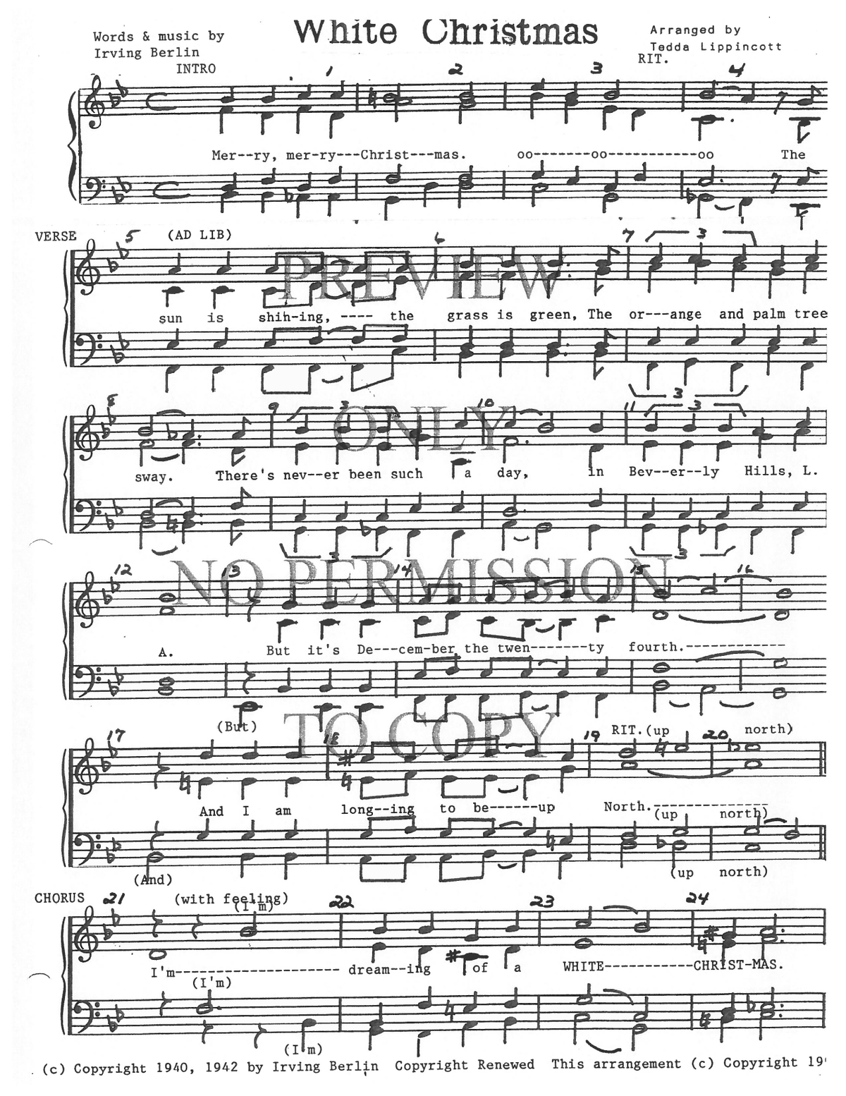 White Christmas — sheet music preview, arranged by Tedda Lippincott