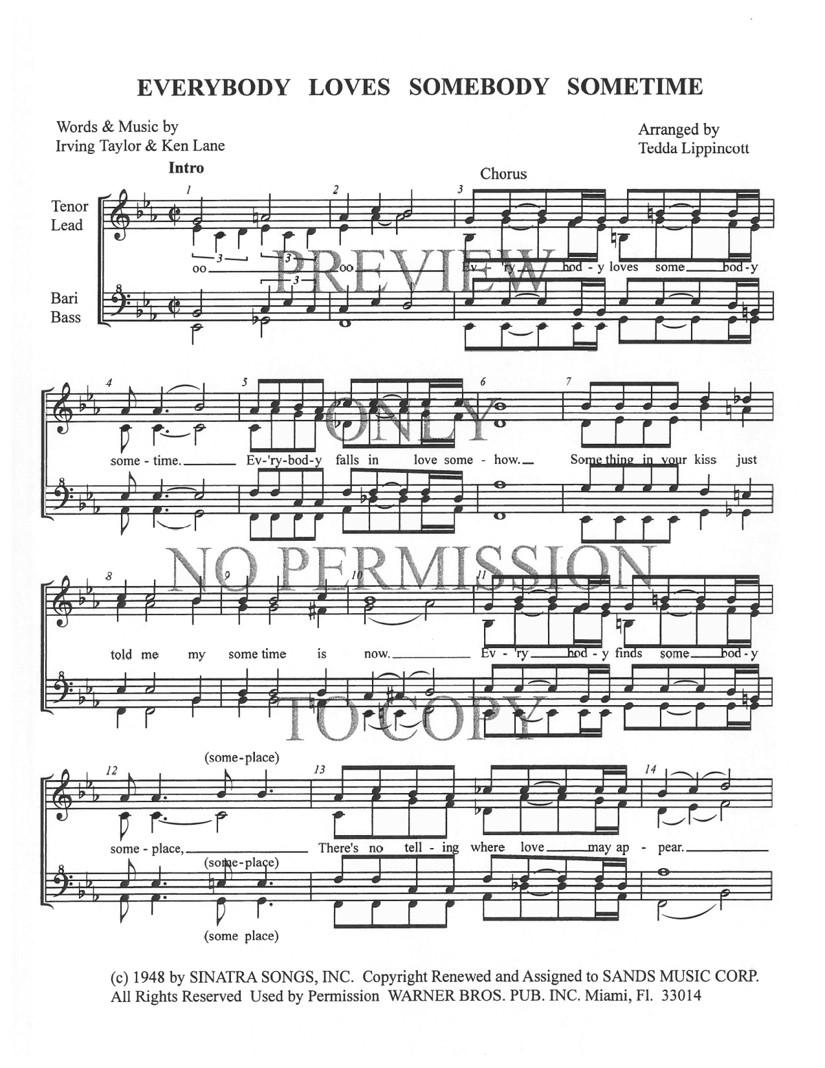 Everybody Loves Somebody — sheet music preview, arranged by Tedda Lippincott
