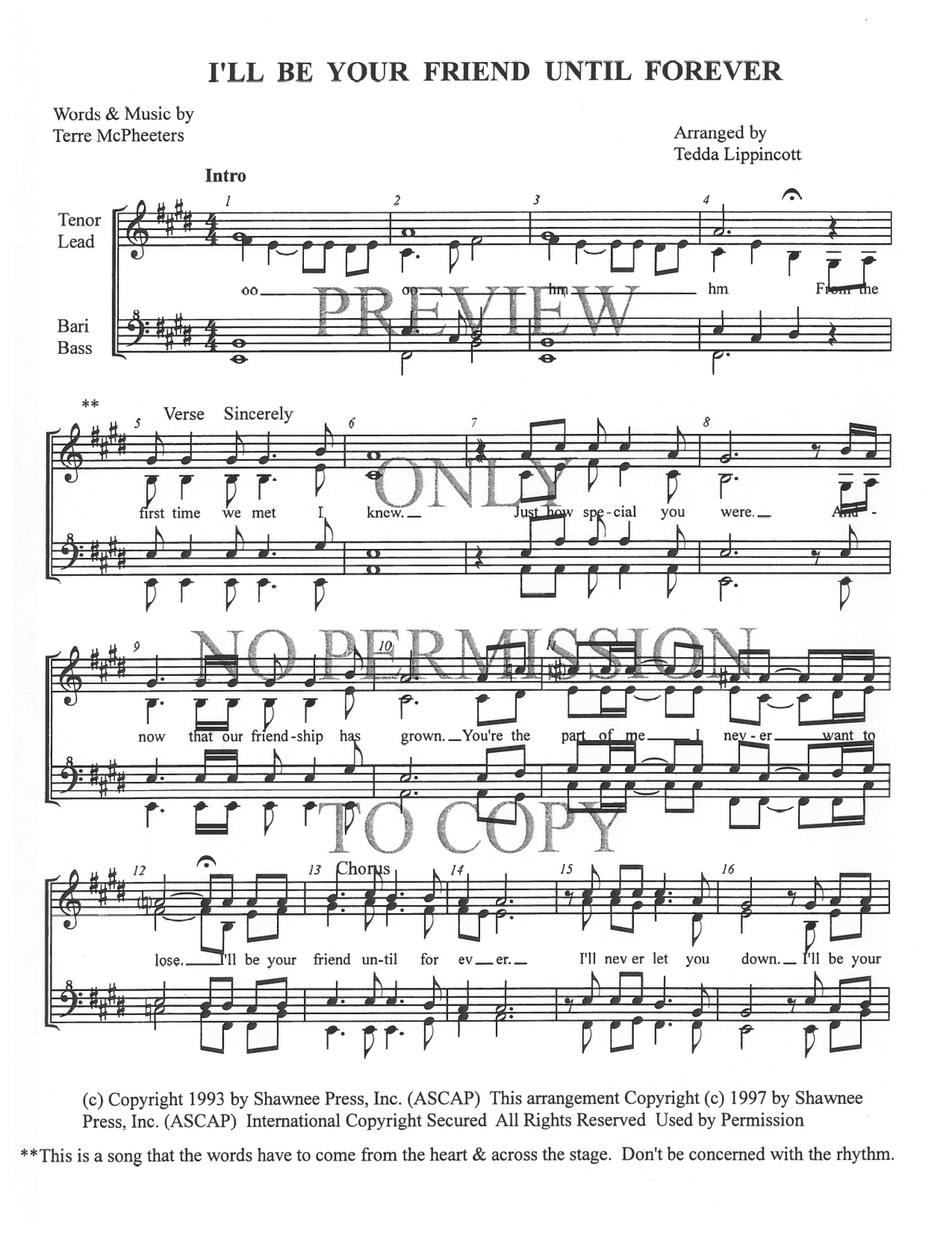 I'll Be Your Friend Until Forever — sheet music preview, arranged by Tedda Lippincott