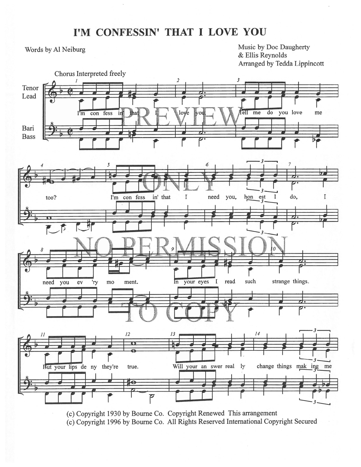 I'm Confessin' (That I Love You) — sheet music preview, arranged by Tedda Lippincott