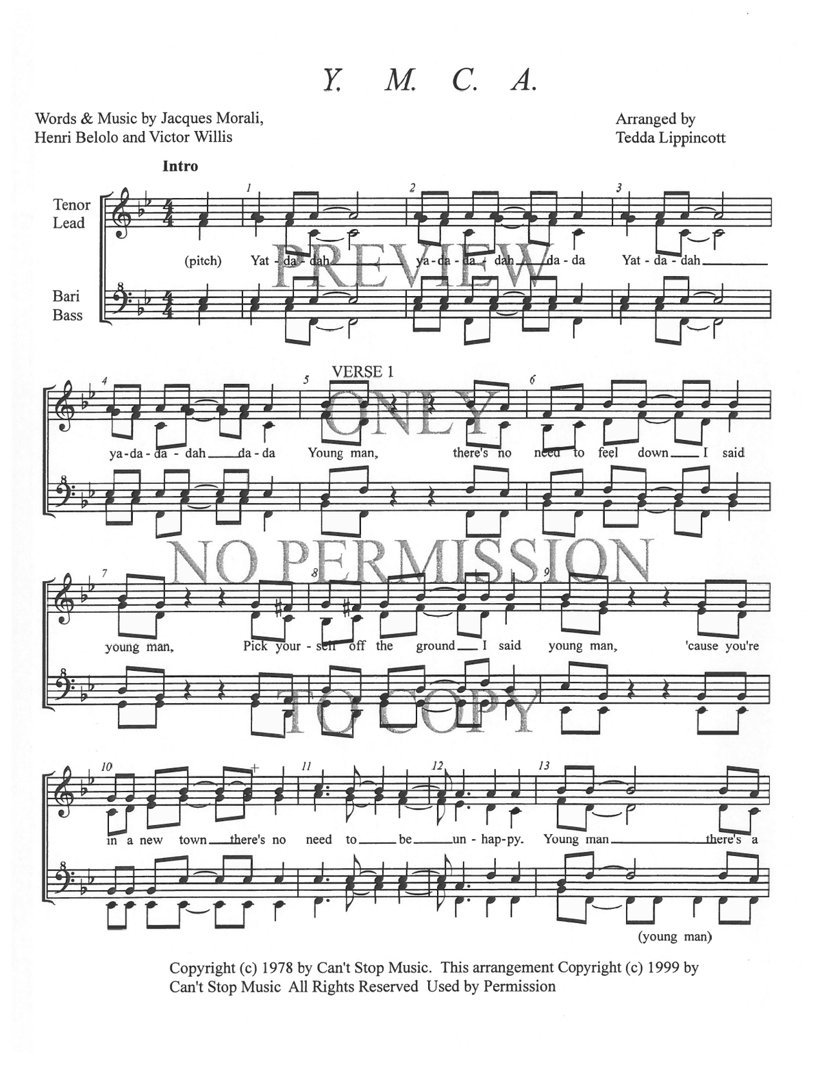 Y.m.c.a. — sheet music preview, arranged by Tedda Lippincott
