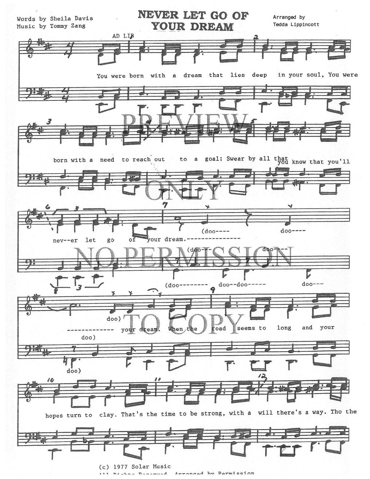 Never Let Go Of Your Dream — sheet music preview, arranged by Tedda Lippincott