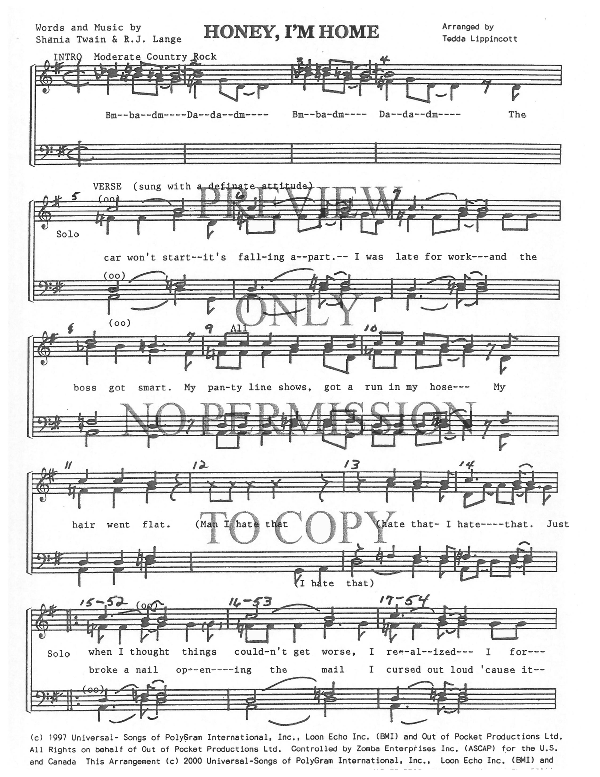 Honey, I'm Home — sheet music preview, arranged by Tedda Lippincott