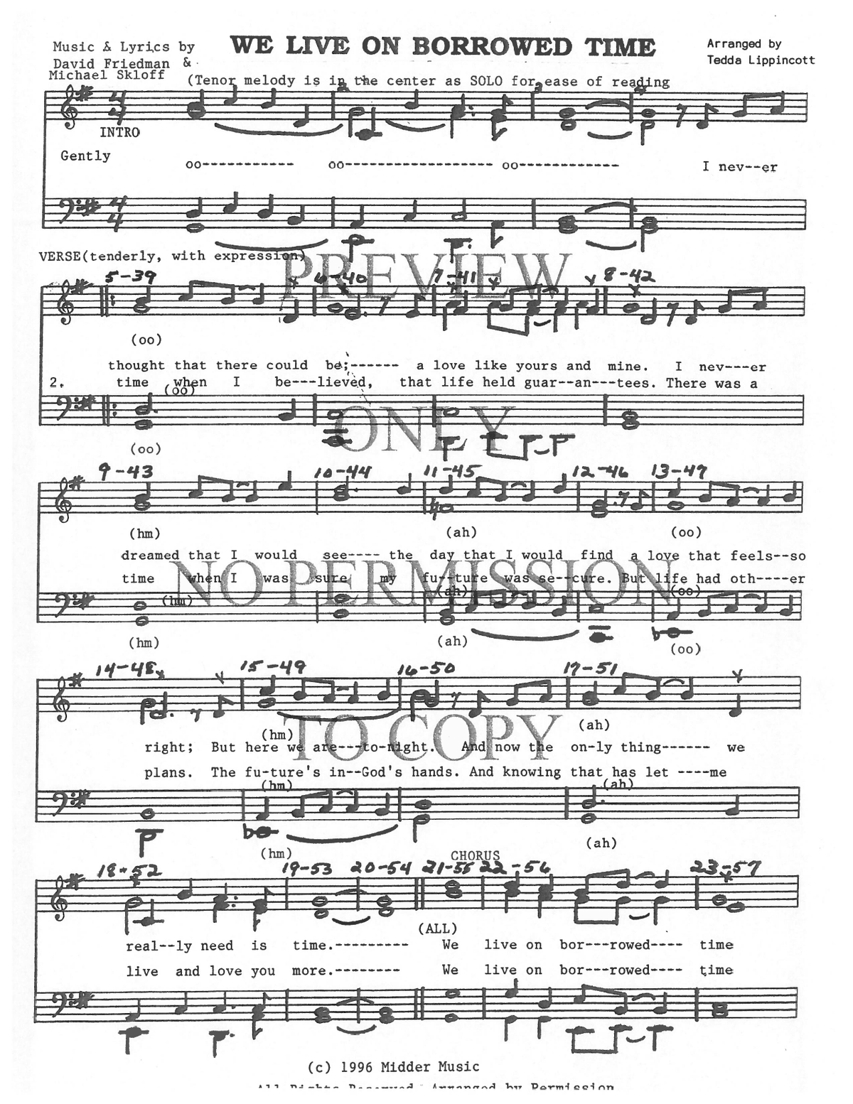 We Live On Borrowed Time — sheet music preview, arranged by Tedda Lippincott
