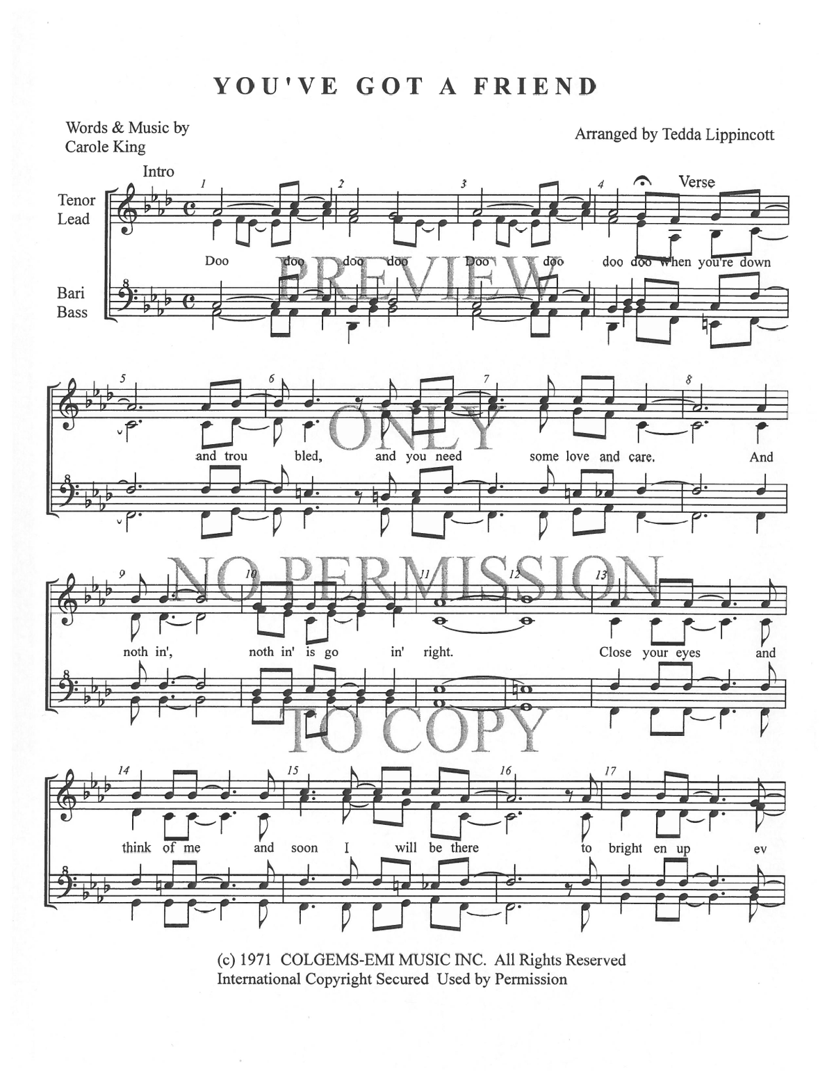 You've Got A Friend — sheet music preview, arranged by Tedda Lippincott