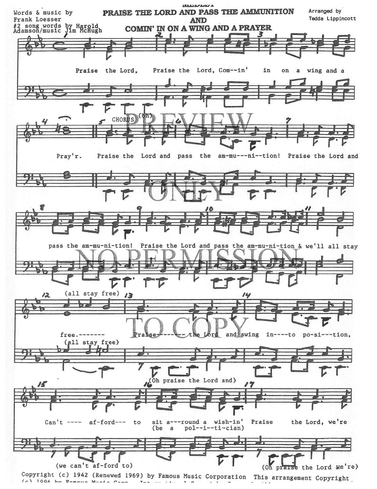 Praise The Lord And Pass The Ammunition Medley — sheet music preview, arranged by Tedda Lippincott