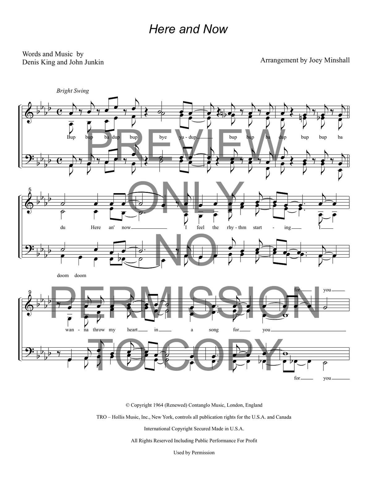 Here And Now — sheet music preview, arranged by Joey Minshall