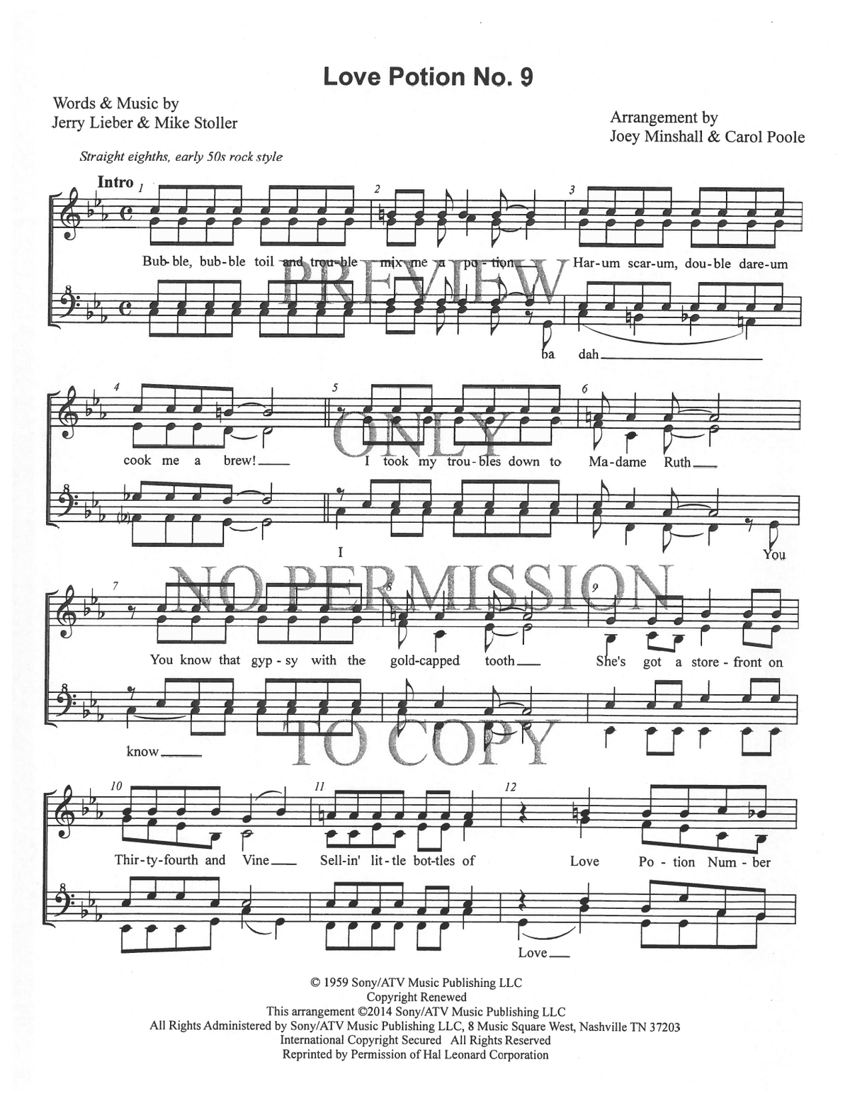 Love Potion #9 — sheet music preview, arranged by Joey Minshall