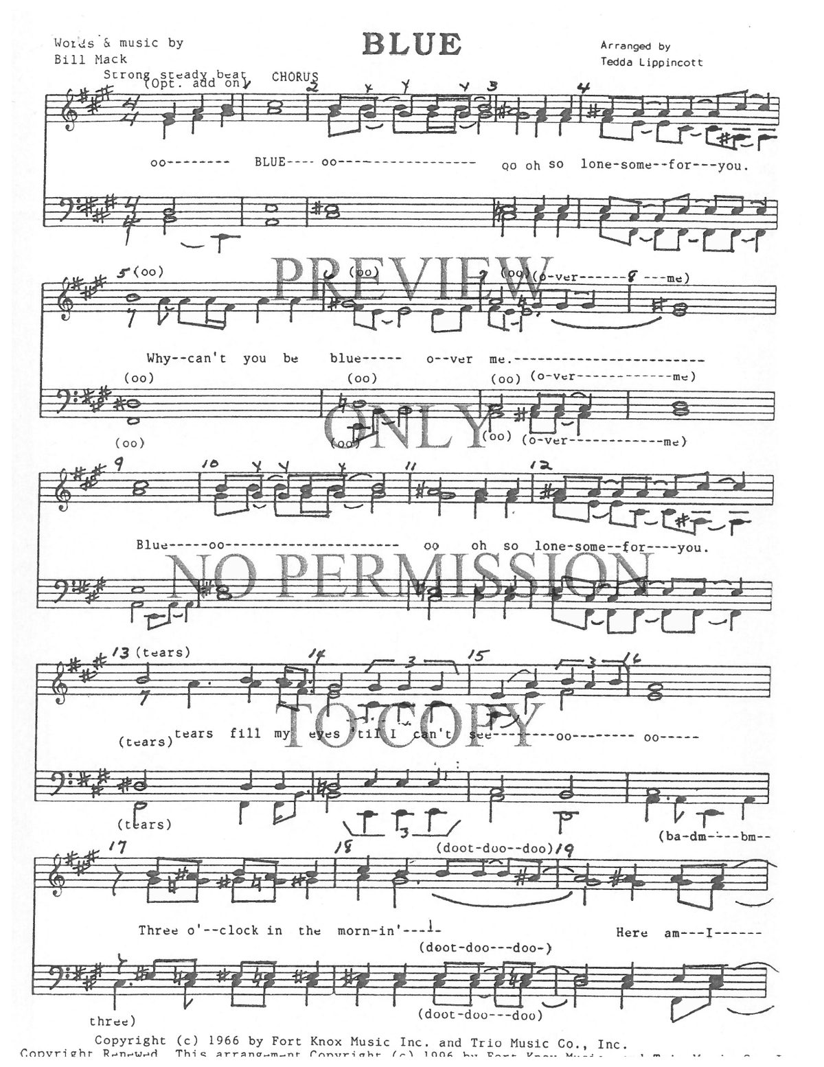 Blue — sheet music preview, arranged by Tedda Lippincott